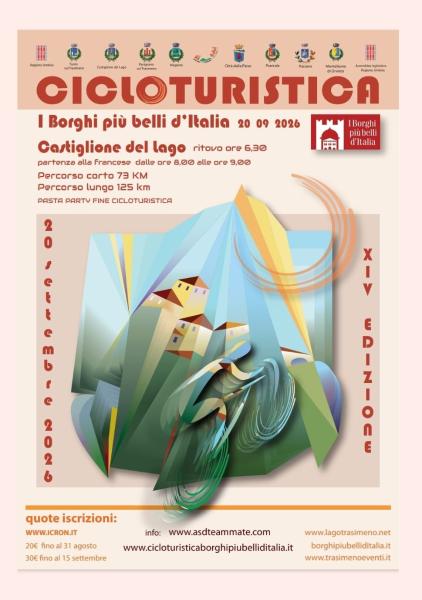 Locandina cicloturistica dei borghi più belli d'Italia 2026 a Castiglione del Lago