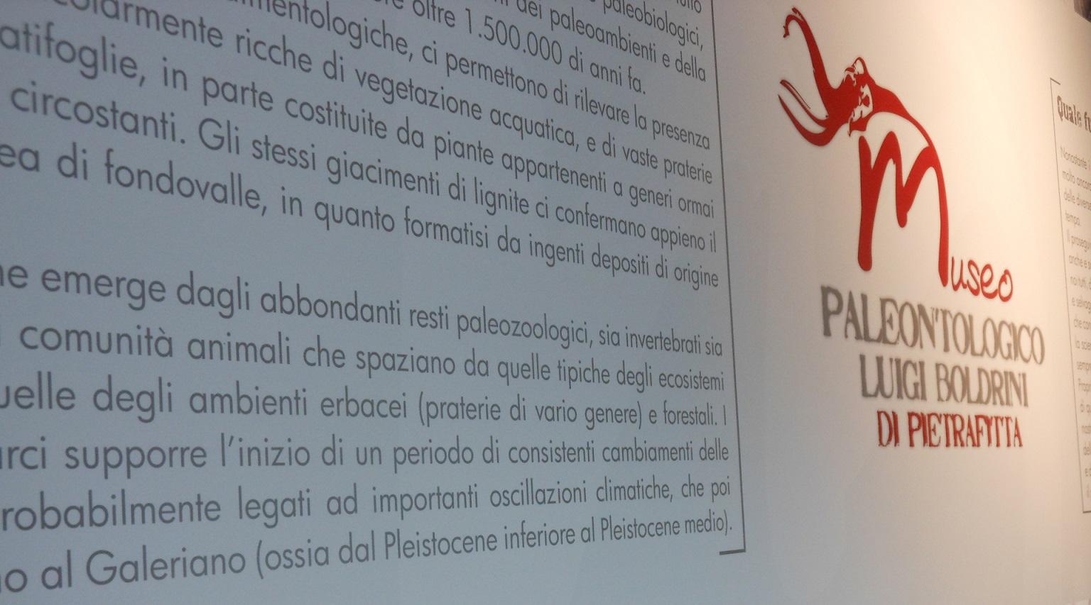 An informational panel with descriptions and explanations located inside the museum.