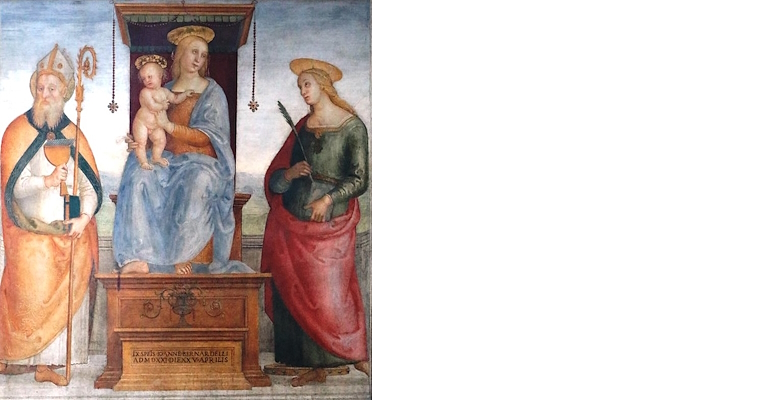 Madonna col Bambino in trono tra San Biagio con pastorale e coppa, e Santa Caterina d'Alessandria con palma del martirio.