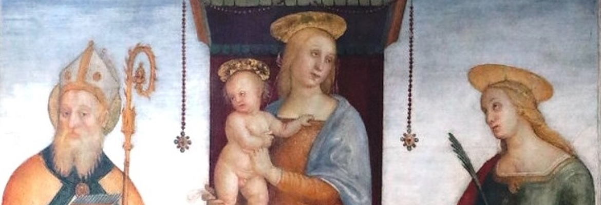 Madonna col Bambino in trono tra San Biagio con pastorale e coppa, e Santa Caterina d'Alessandria con palma del martirio.