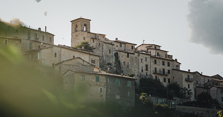 View of the village of Arrone with its hilltop buildings