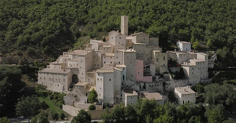 Aerial view of the village of Sellano.